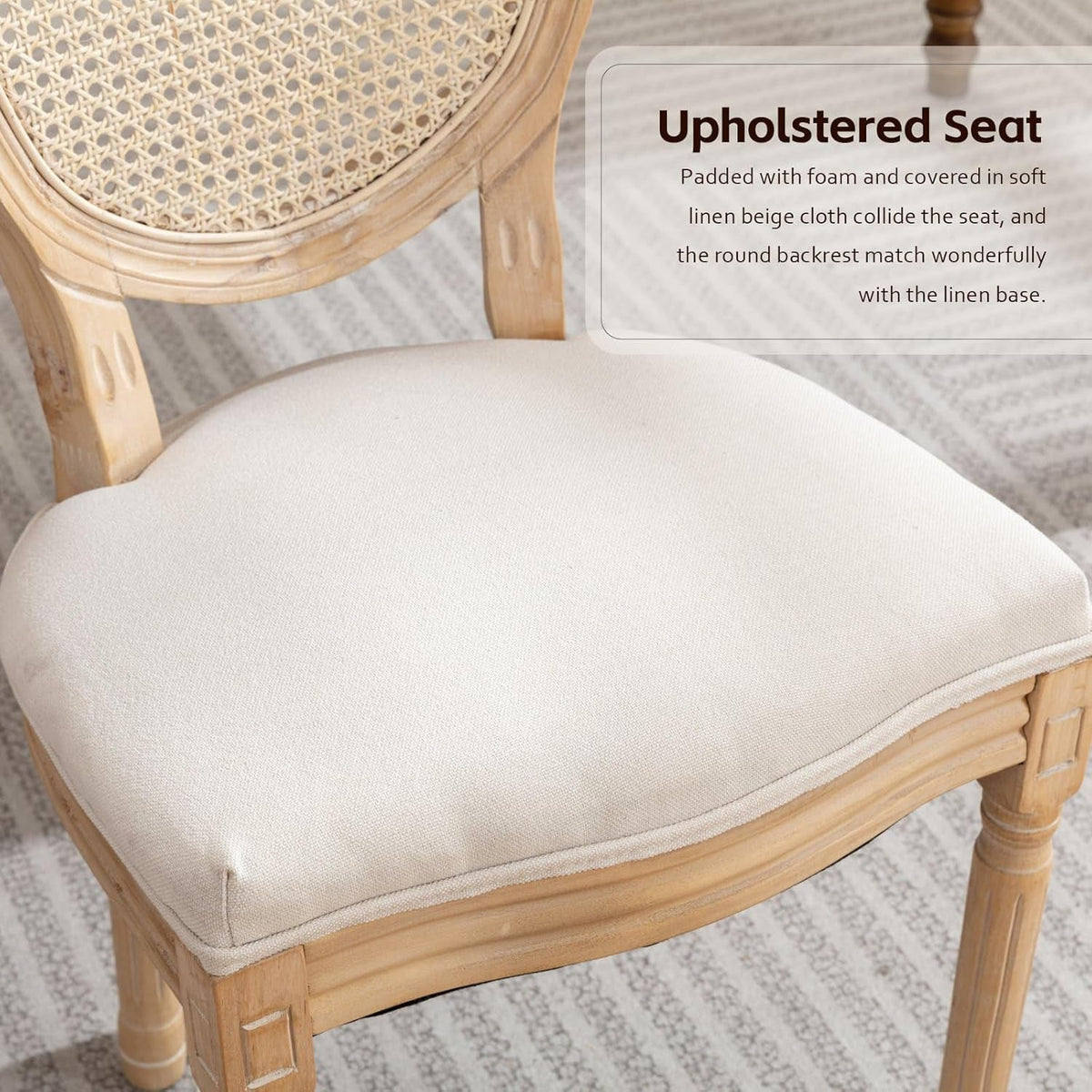 Oval Back Rattan Upholstered Dining Chairs Set Of 6 Beige With Wood