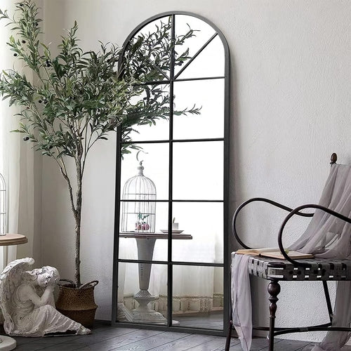 65 By 22 Inch Arched Window Pane Floor Wall Mount Mirror
