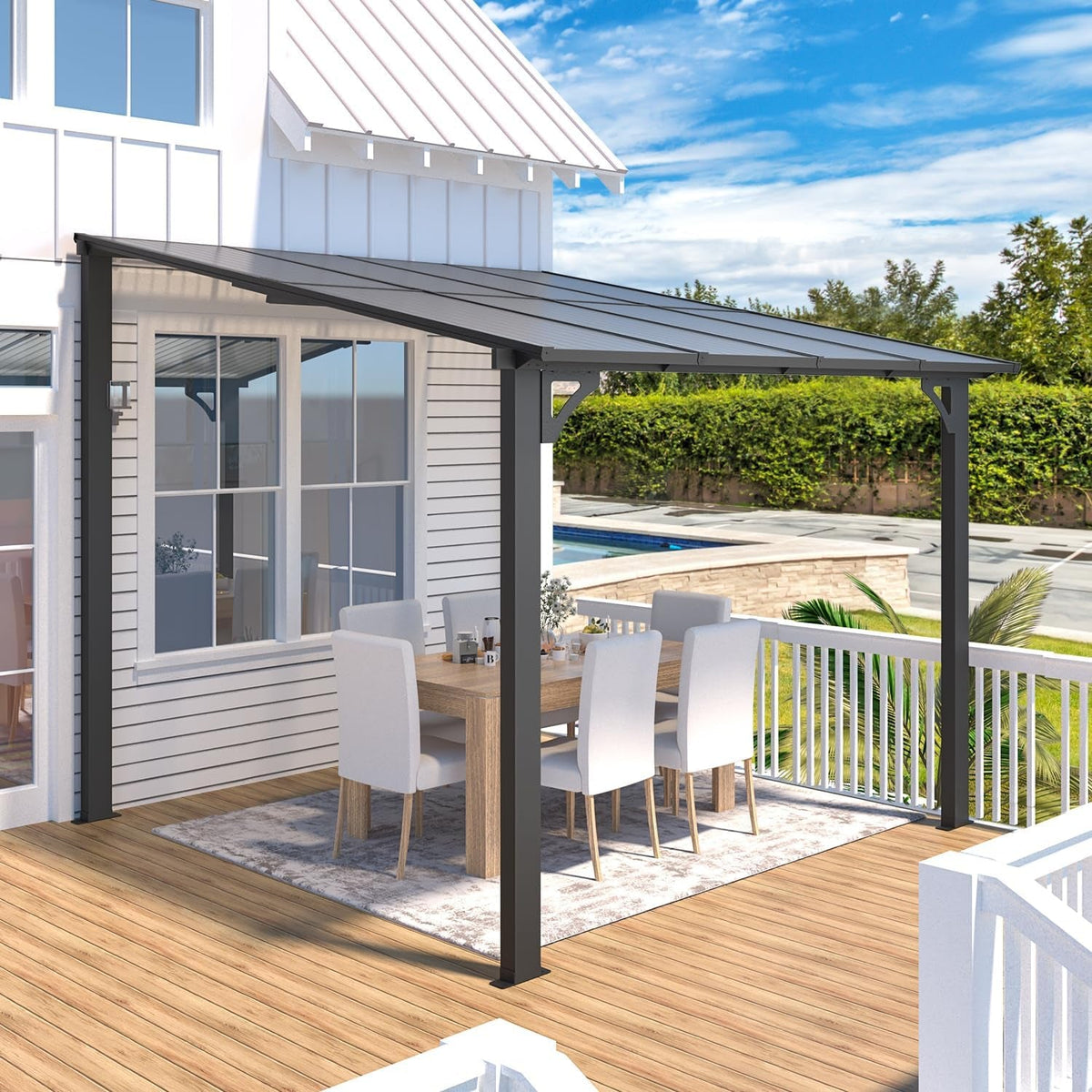 8x8 Waterproof Wall Mounted Lean To Gazebo for Patio