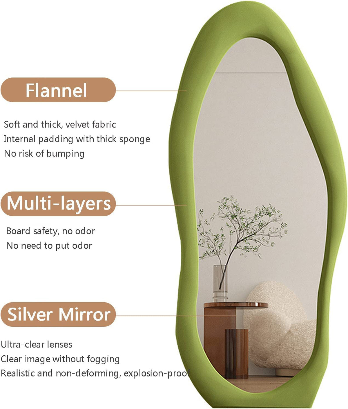 Blue Irregular Wavy Full Length Floor Mirror 63x24 Inch