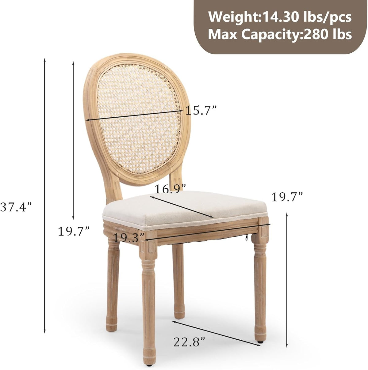Oval Back Rattan Upholstered Dining Chairs Set Of 6 Beige With Wood