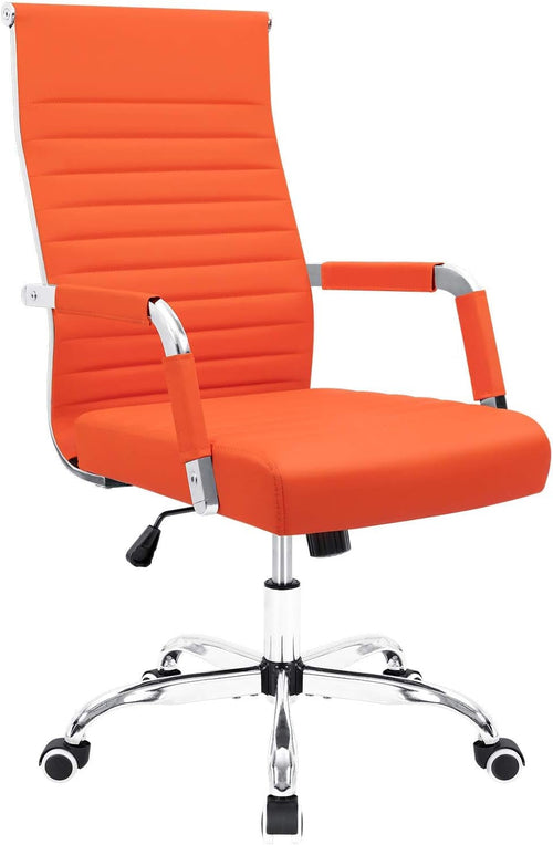 Orange Ribbed Leather Office Desk Chair Adjustable Height
