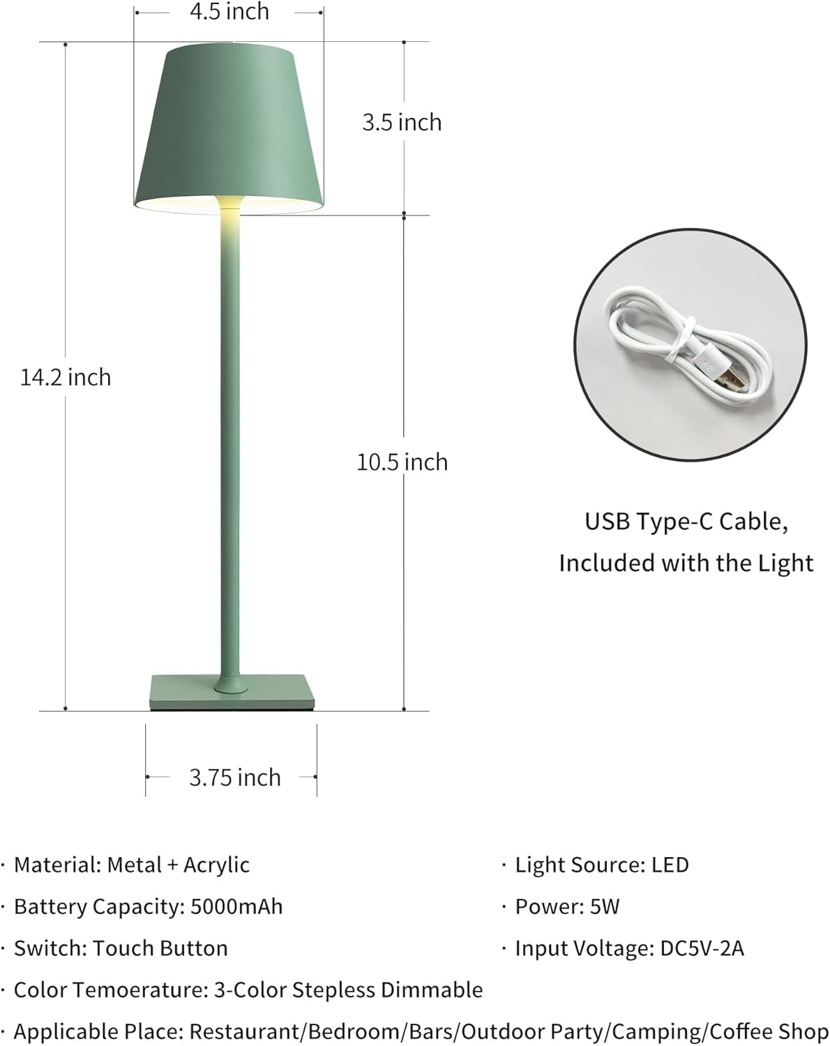 Two Pack Cordless LED Table Lamp 5000mAh Battery Portable Dimmable