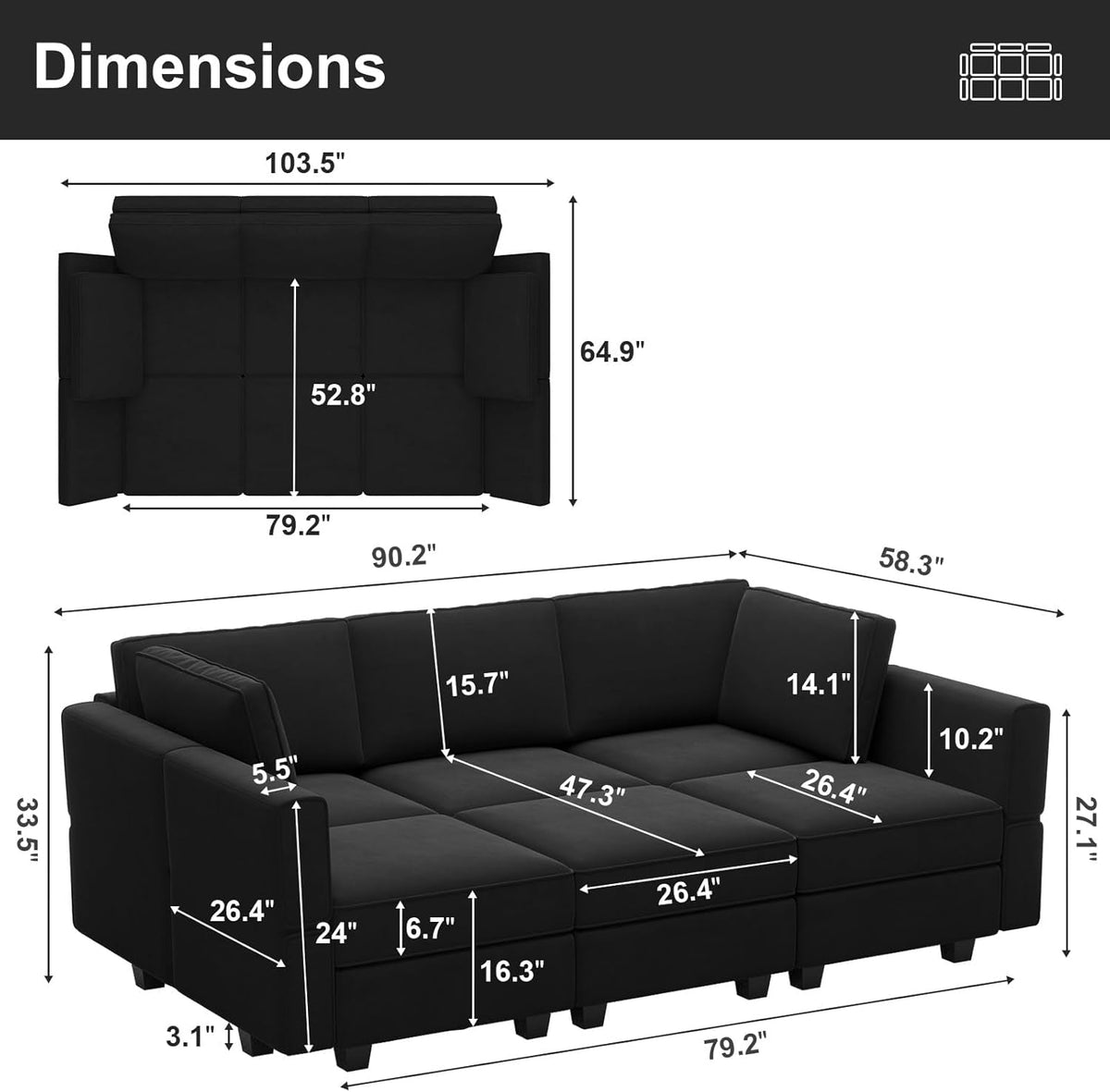 Modular Velvet Sectional Sofa With Chaise and Storage
