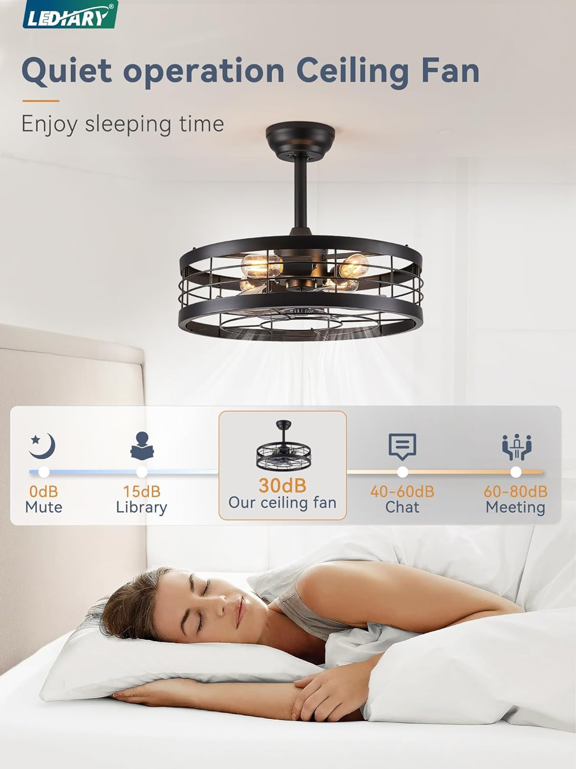 20 Inch Black Bladeless Fandelier Ceiling Fan With Light And Remote 6