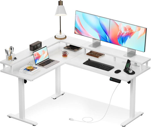 Electric L Shaped Standing Desk 59 Inch With Power Outlets
