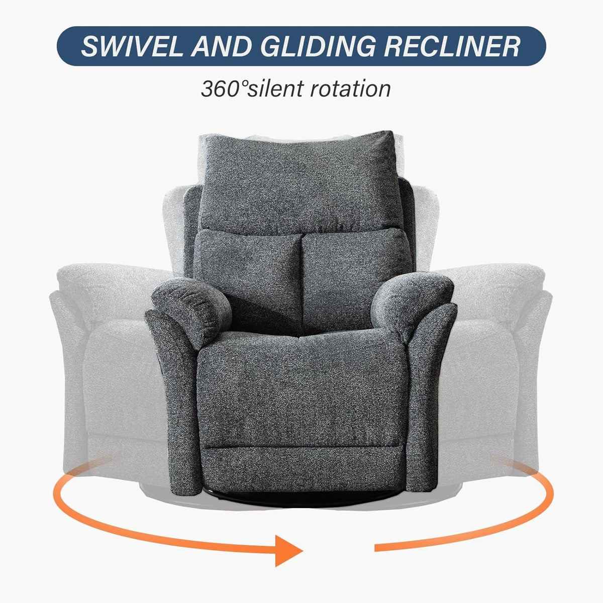 Swivel Rocker Recliner Chair Gray Fabric For Small Spaces