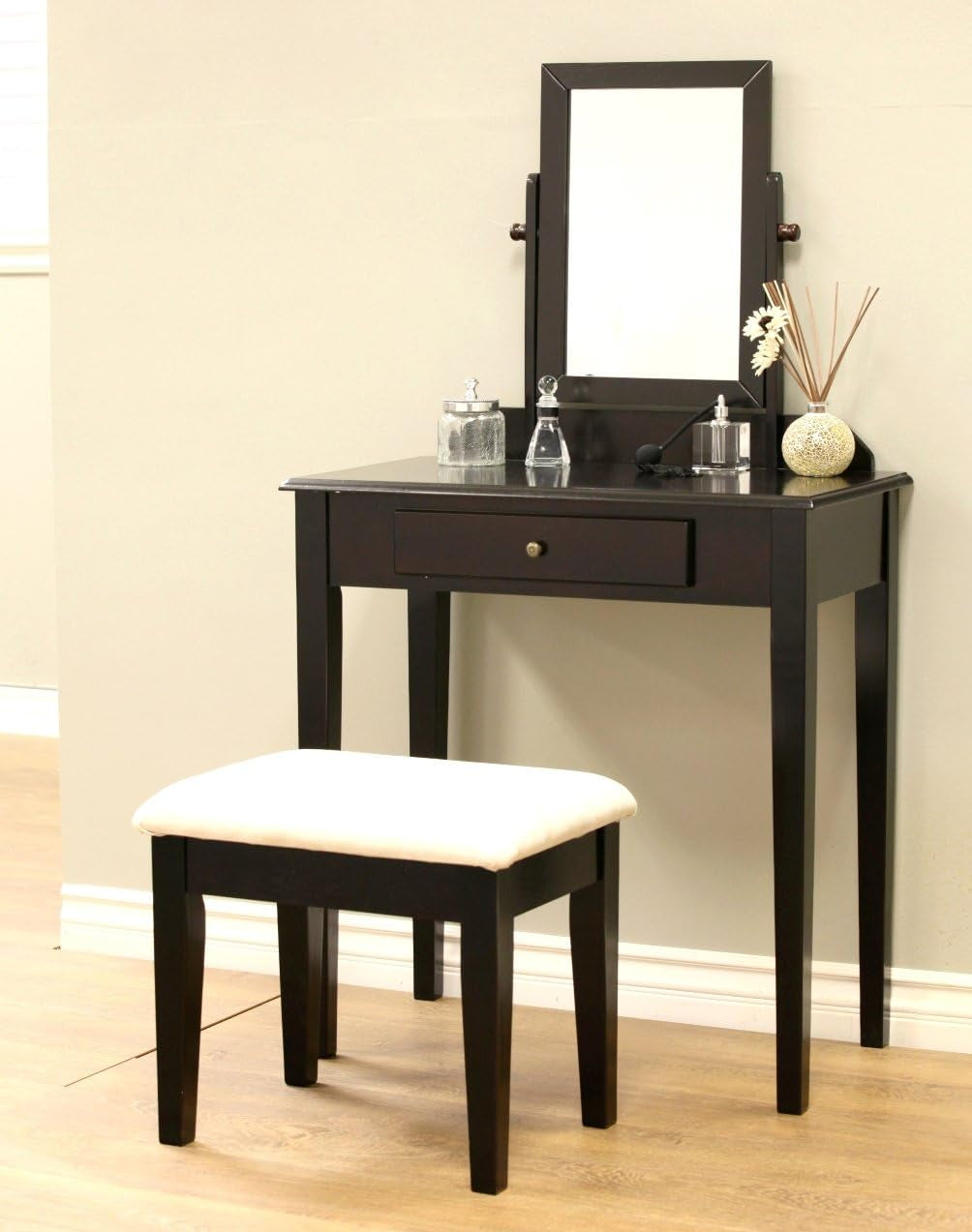 Solid Wood Vanity Set With Mirror And Bench 28 Inch Table