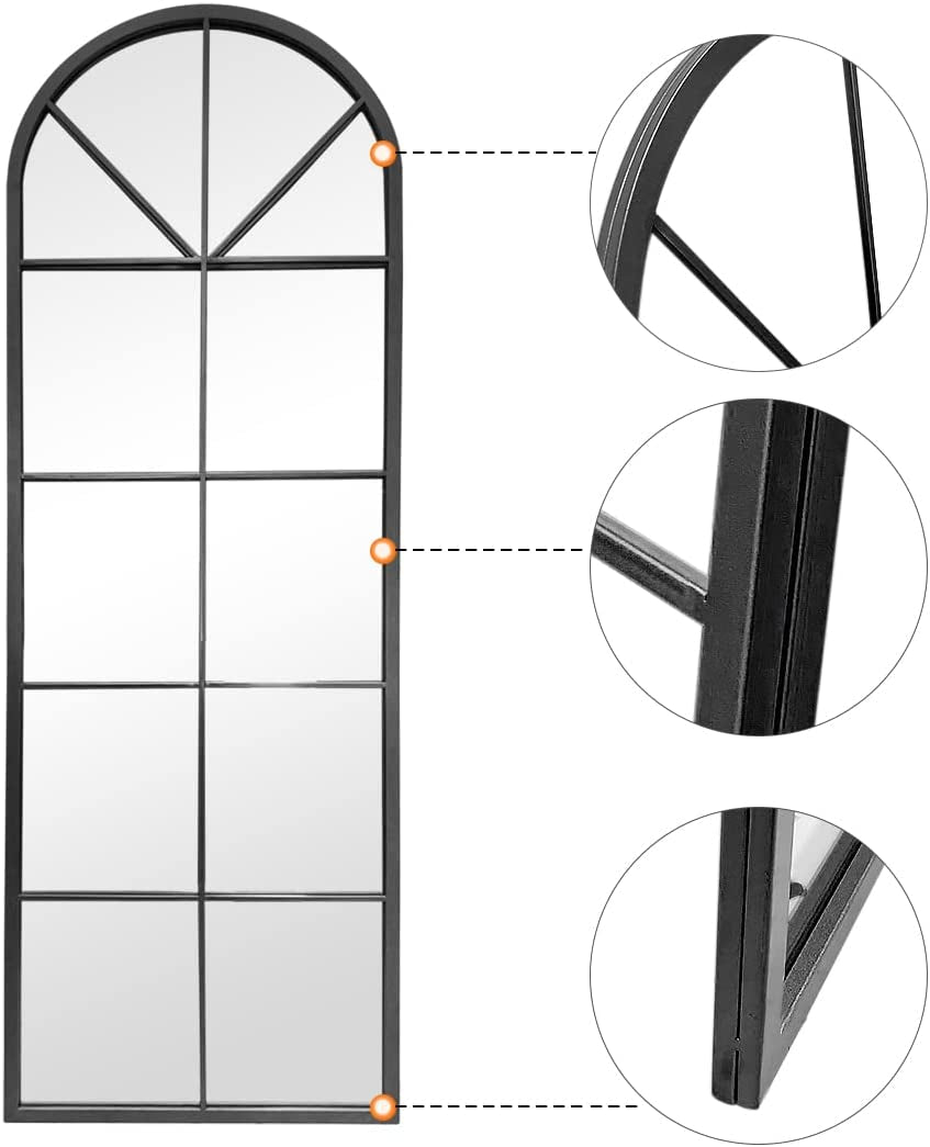 65 By 22 Inch Arched Window Pane Floor Wall Mount Mirror