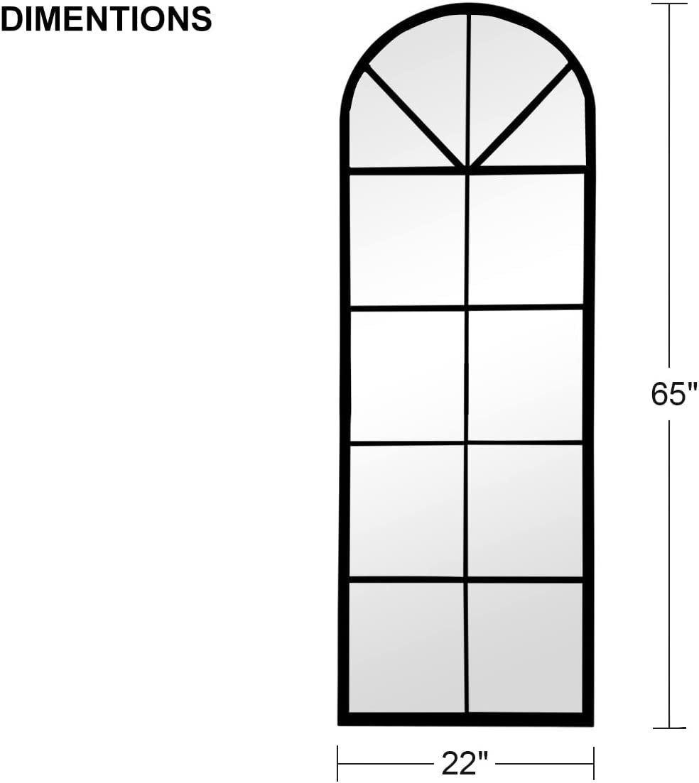 65 By 22 Inch Arched Window Pane Floor Wall Mount Mirror