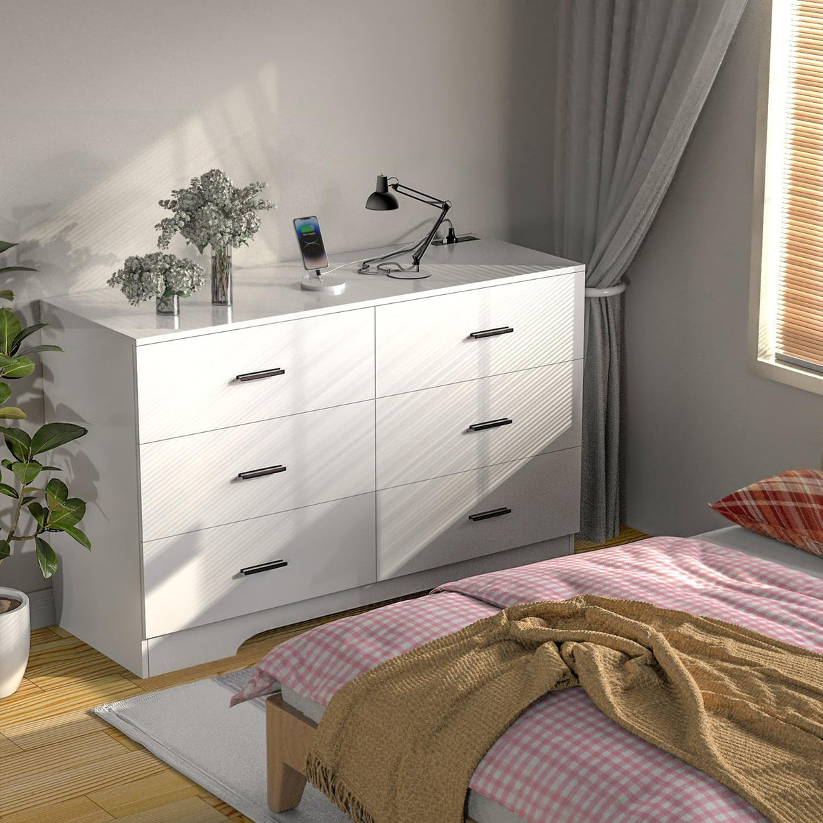 White 6 Drawer Dresser With Built In Charging Station