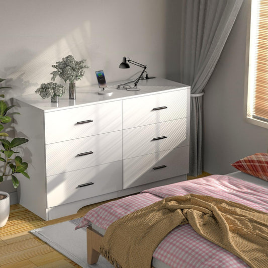White 6 Drawer Dresser With Built In Charging Station