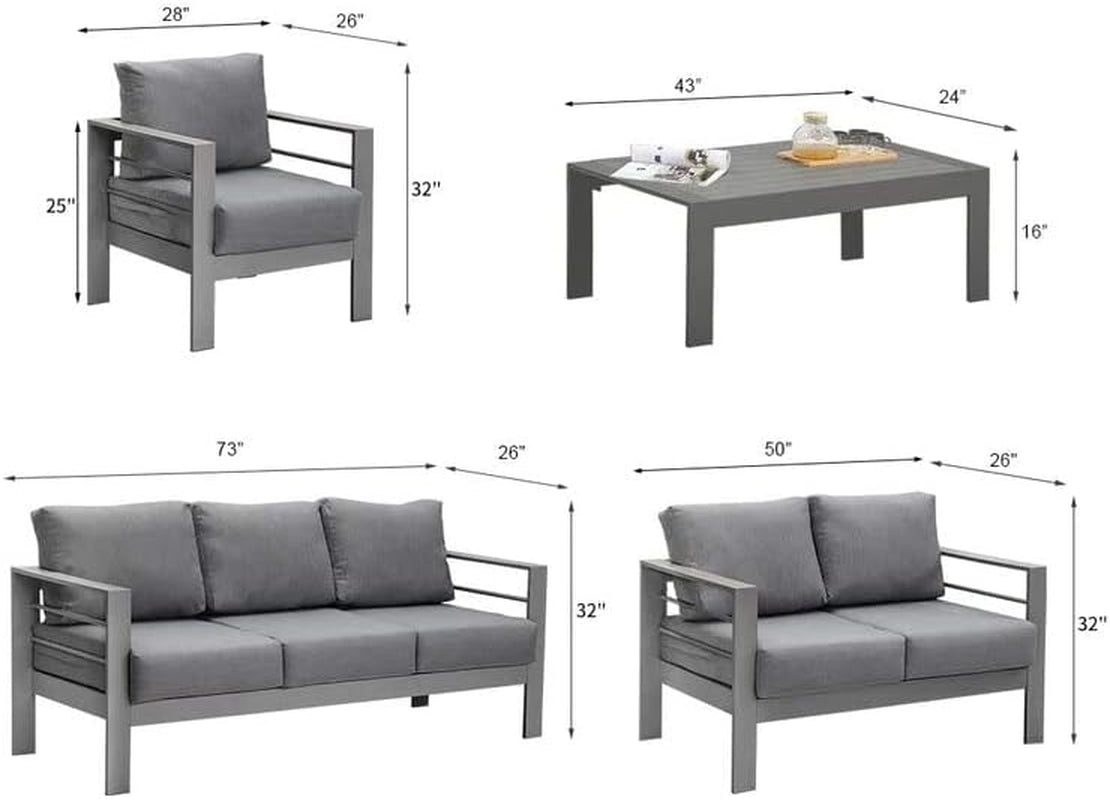 Aluminum Patio Furniture Set Seven Seat Outdoor Conversation Grey