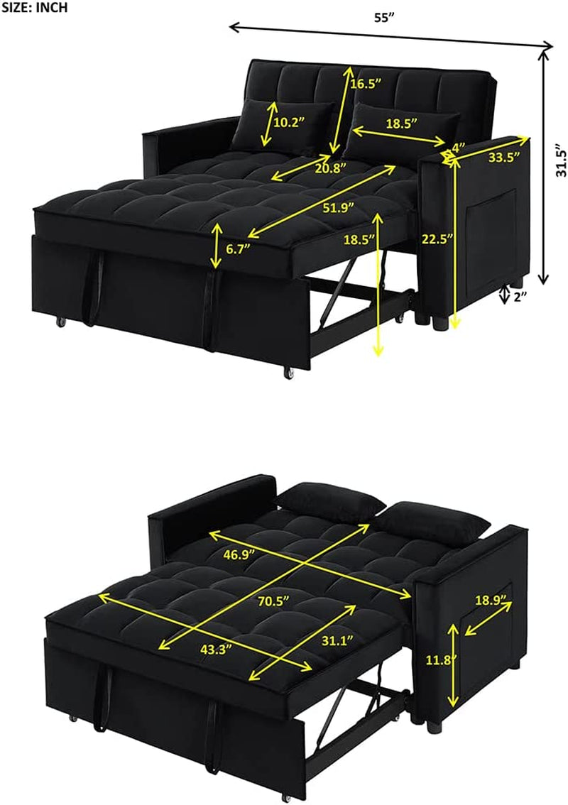 Velvet Sofa Bed With Adjustable Sleeper For Small Spaces