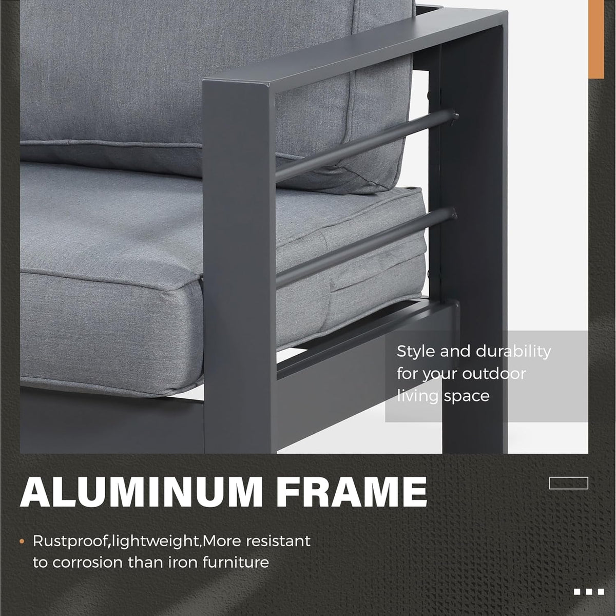 Aluminum Patio Furniture Set Seven Seat Outdoor Conversation Grey