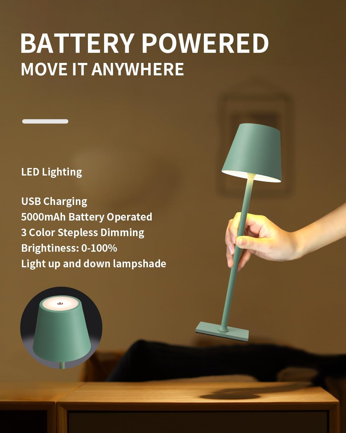 Two Pack Cordless LED Table Lamp 5000mAh Battery Portable Dimmable