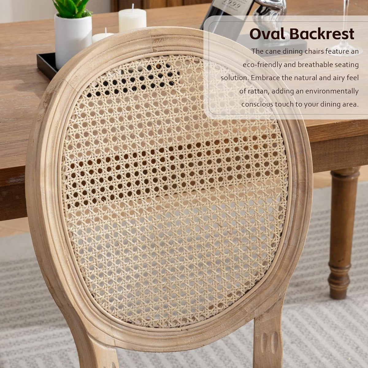 Oval Back Rattan Upholstered Dining Chairs Set Of 6 Beige With Wood