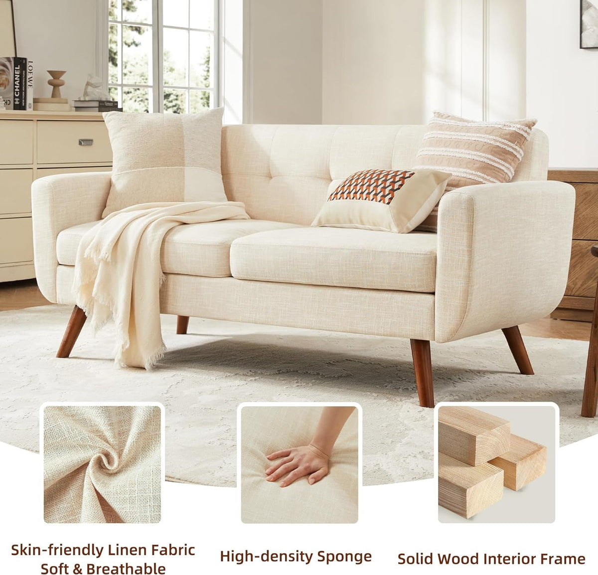 Modern Compact Beige Loveseat For Small Living Rooms