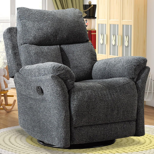 Swivel Rocker Recliner Chair Gray Fabric For Small Spaces
