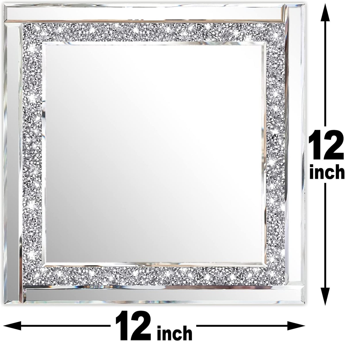 Crystal Crush Diamond Silver Mirror Set 12x12 Inch 2 Pieces