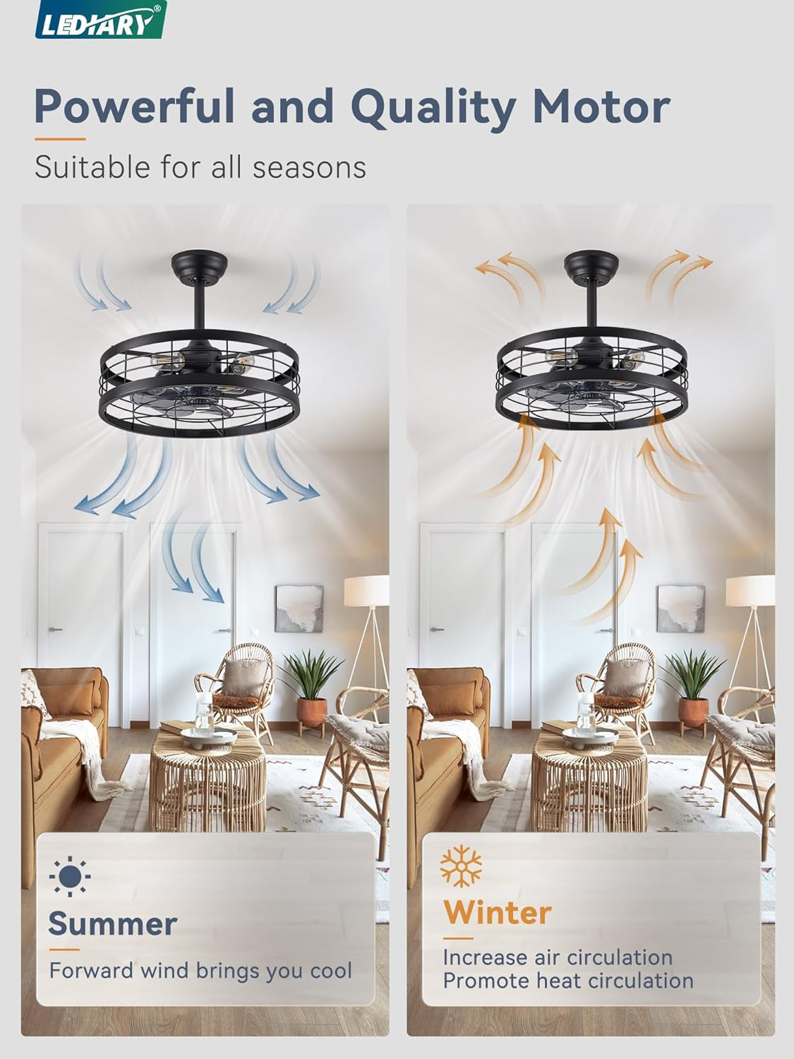 20 Inch Black Bladeless Fandelier Ceiling Fan With Light And Remote 6