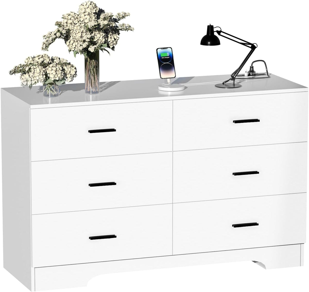 White 6 Drawer Dresser With Built In Charging Station