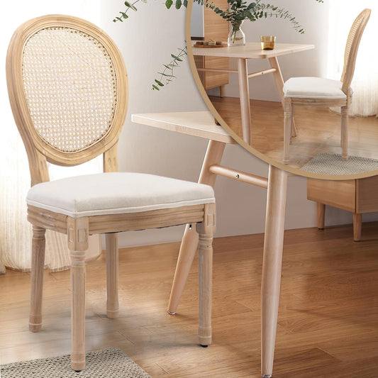 Oval Back Rattan Upholstered Dining Chairs Set Of 6 Beige With Wood