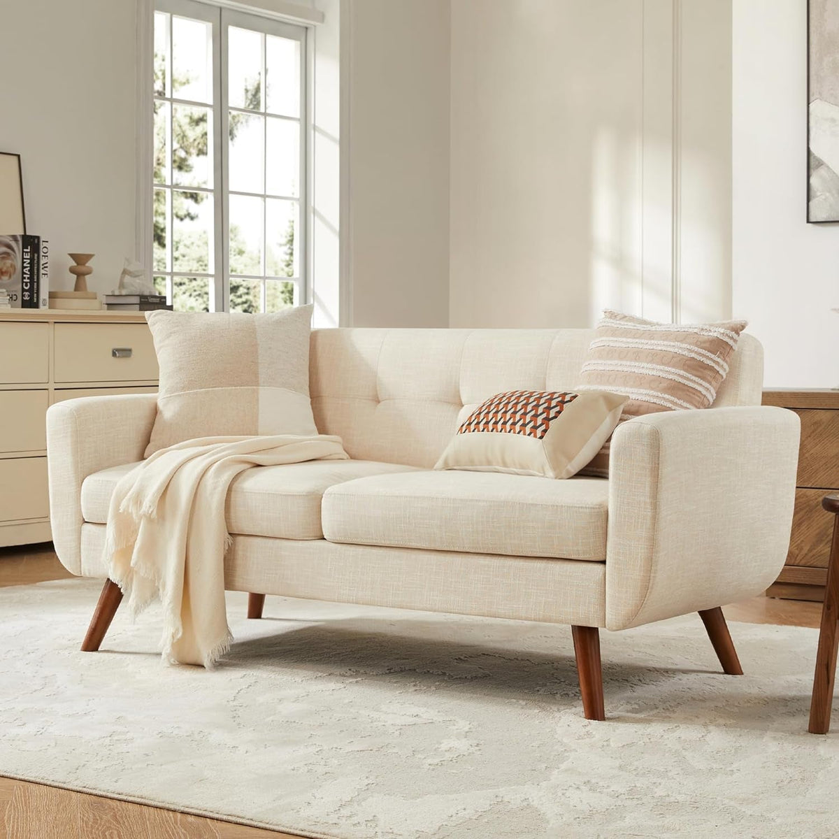 Modern Compact Beige Loveseat For Small Living Rooms