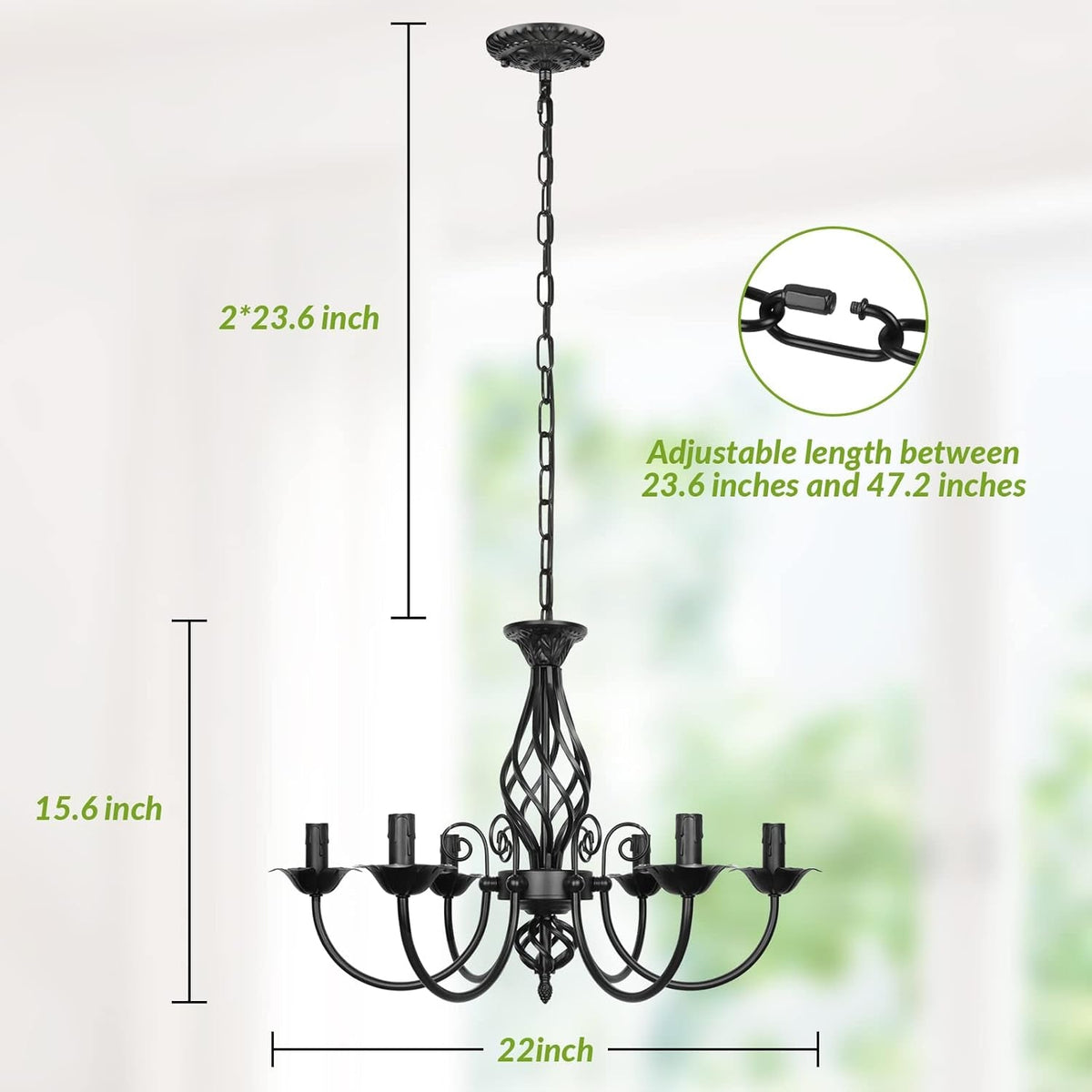 Six Light Matte Black Farmhouse Ceiling Chandelier Fixture