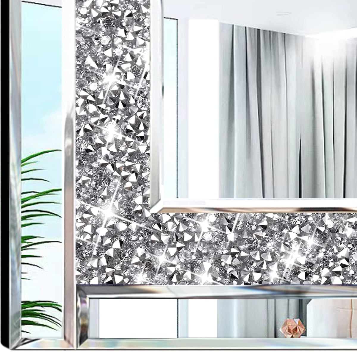 Crystal Crush Diamond Silver Mirror Set 12x12 Inch 2 Pieces