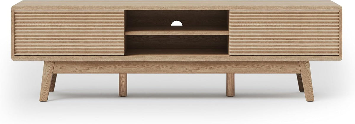 59 Inch Mid Century Modern TV Console Fluted Doors