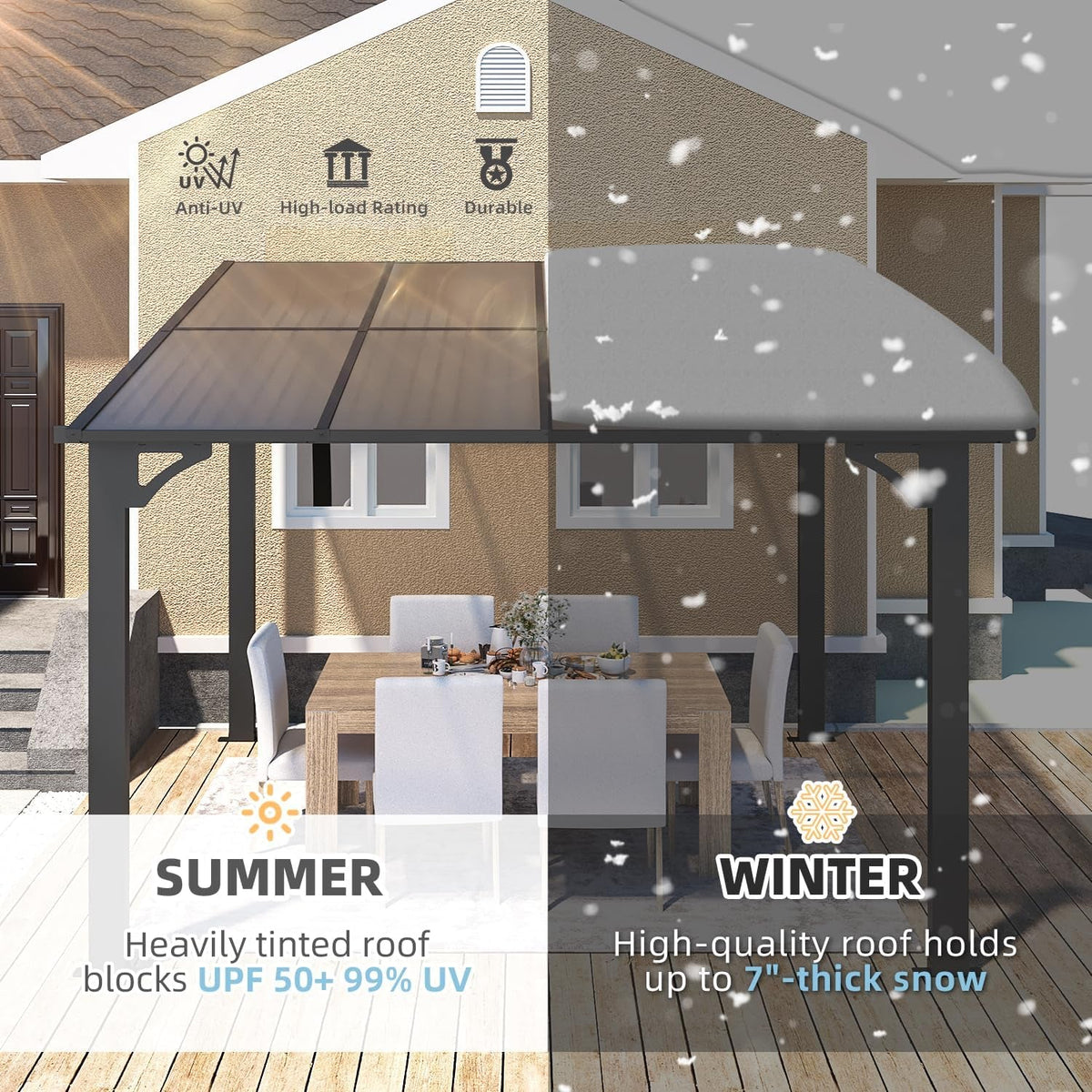 8x8 Waterproof Wall Mounted Lean To Gazebo for Patio