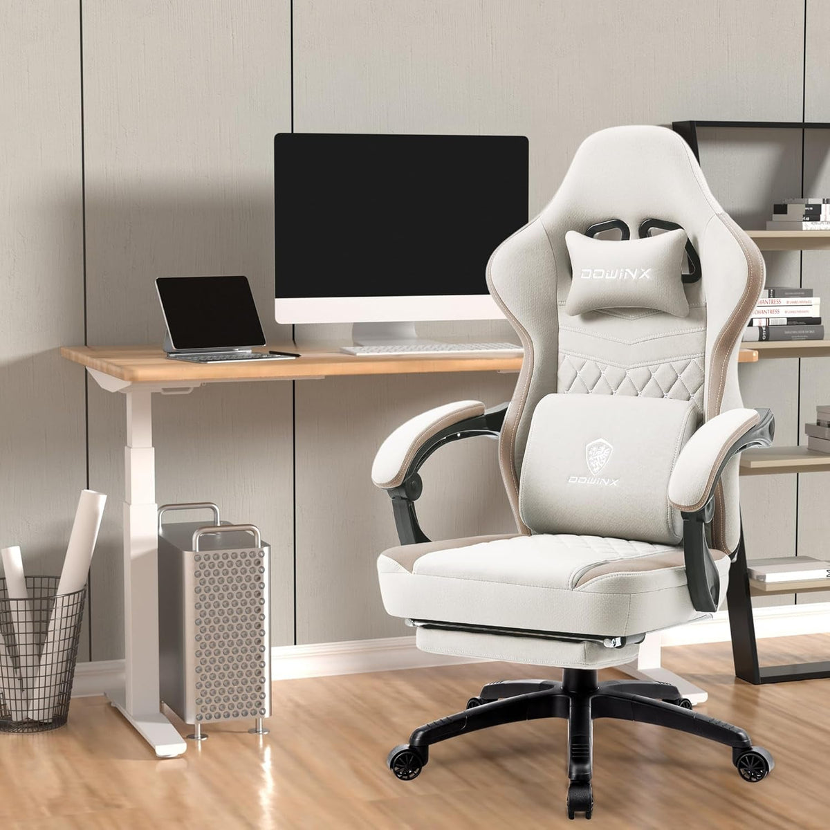 Beige Gaming Chair With Pocket Spring Cushion And Gel Pad