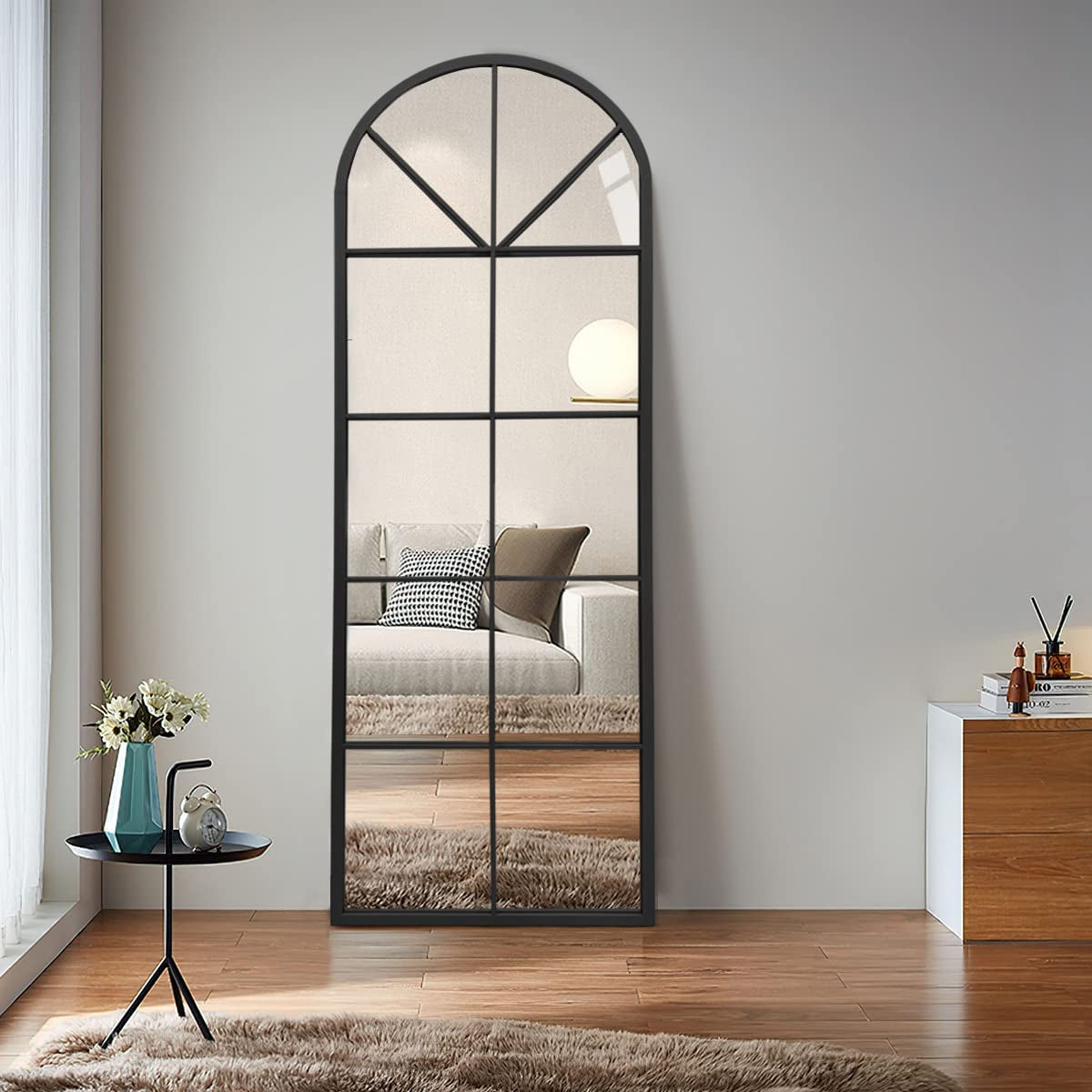65 By 22 Inch Arched Window Pane Floor Wall Mount Mirror