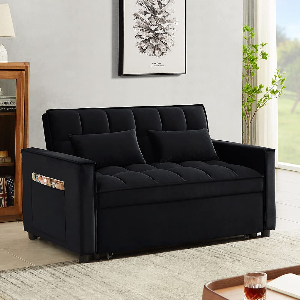 Velvet Sofa Bed With Adjustable Sleeper For Small Spaces