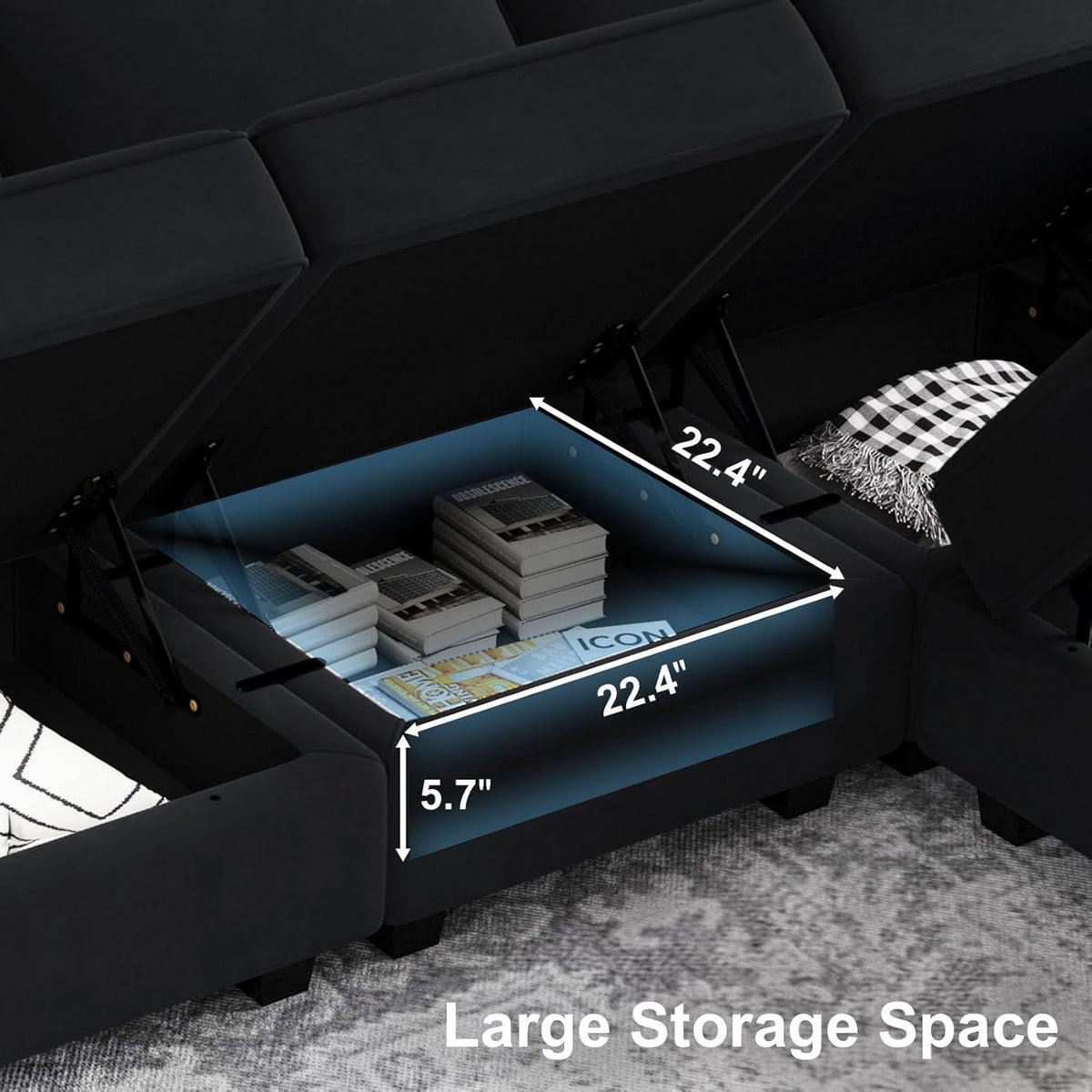 Modular Velvet Sectional Sofa With Chaise and Storage