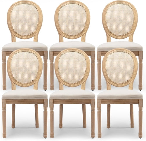 Oval Back Rattan Upholstered Dining Chairs Set Of 6 Beige With Wood