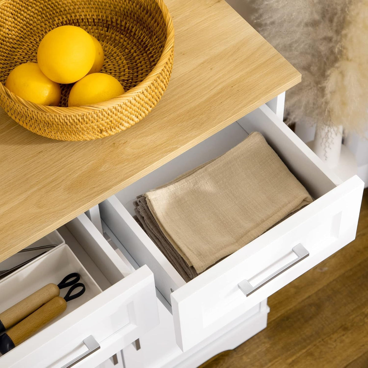 Sideboard Buffet Cabinet With 3 Storage Drawers And Adjustable Shelf