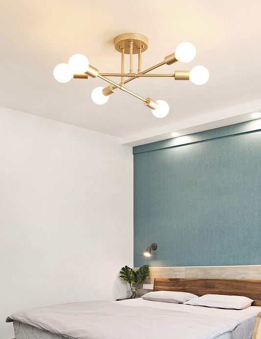 Gold 6-Light Sputnik Chandelier With LED Bulbs Included