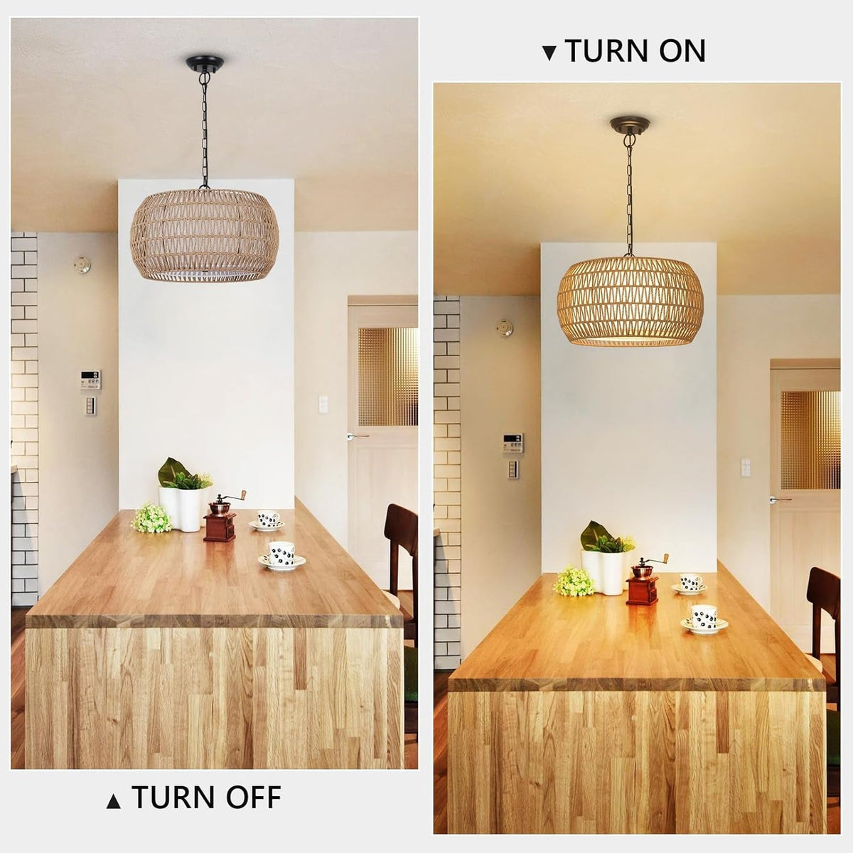 Rattan Farmhouse 5 Light Chandelier With Fabric Shade