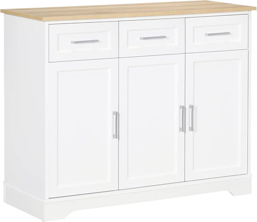 Sideboard Buffet Cabinet With 3 Storage Drawers And Adjustable Shelf
