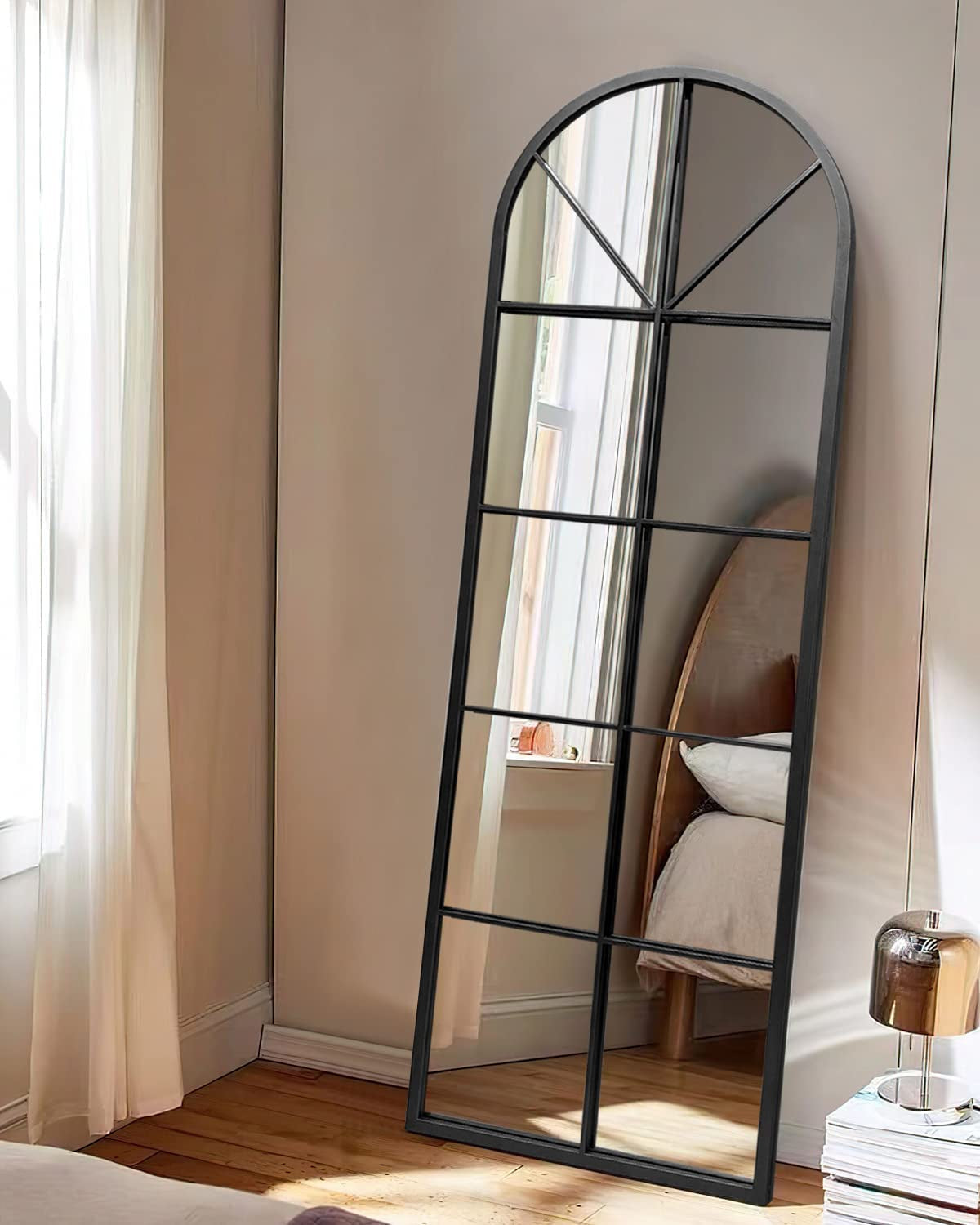 65 By 22 Inch Arched Window Pane Floor Wall Mount Mirror